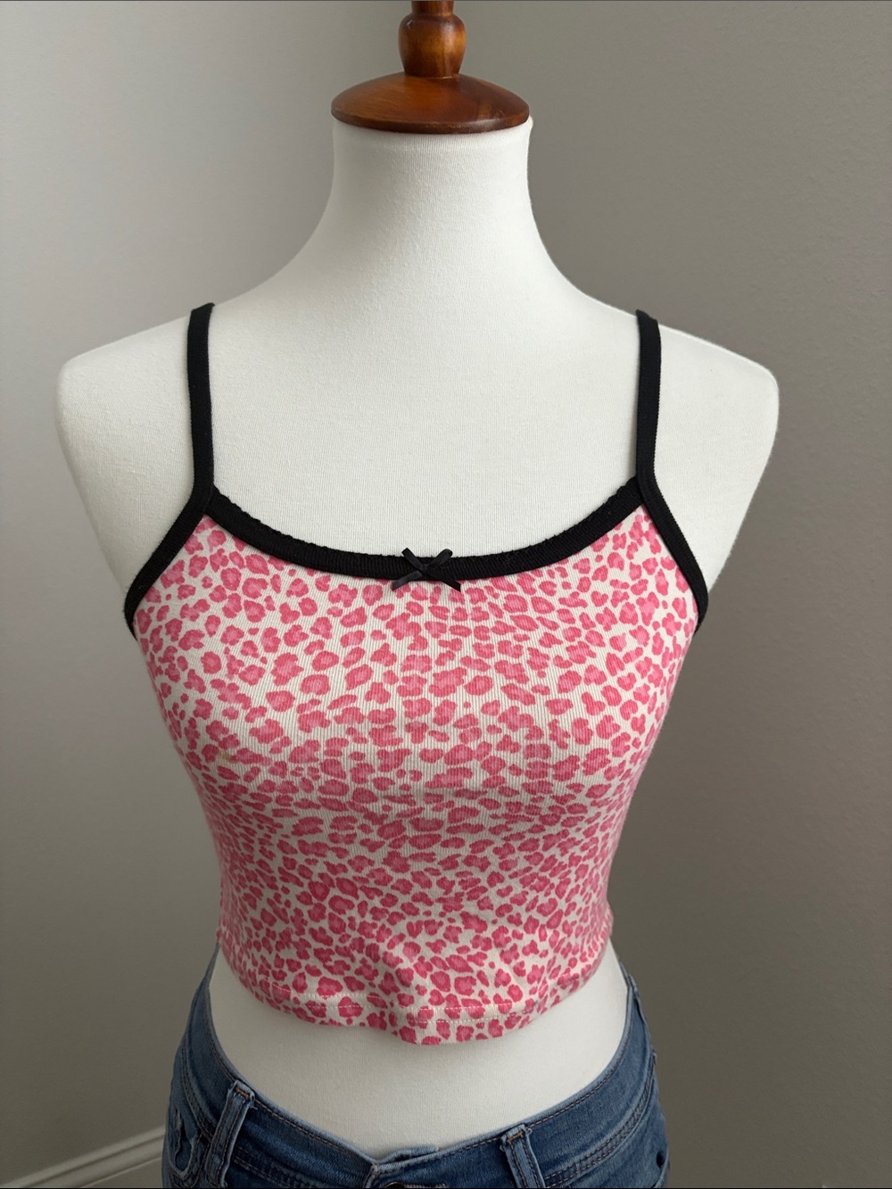 Brandy Melville Pink Leopard Ribbed Cami with Black Trim
